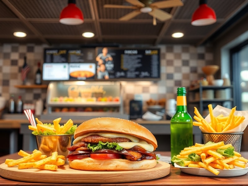 Un assortiment de plats de fast food savoureux et colorés.